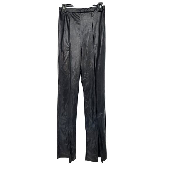 NWT PrettyLittleThing Black Faux Leather Split Leg Flared Goth Punk Pant Women 6 - Picture 2 of 10